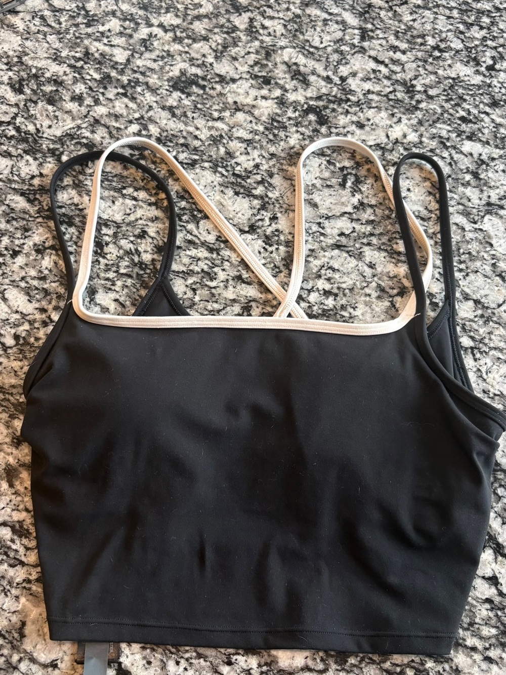 Vuori Black Cropped Sports Bra with Cream Trim
